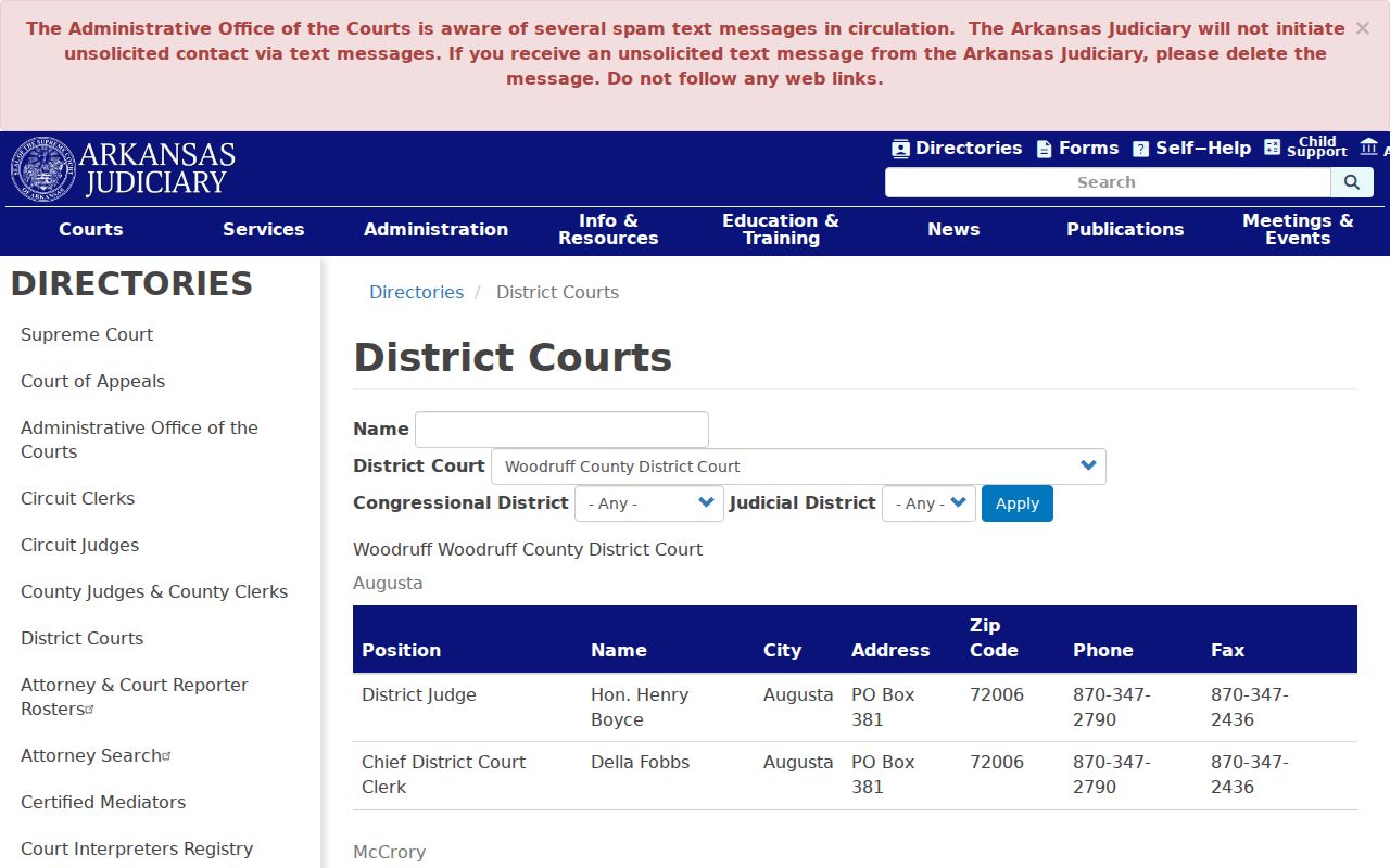Woodruff County bench warrant district court directory